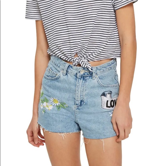 Topshop Pants - Topshop Moto Mom Embroidered Denim Jean Shorts